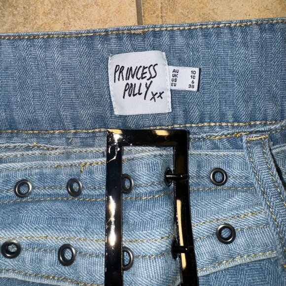 Princess Polly Iconic Cargo Belted Mini Skirt Blue Denim Size 6 - Picture 4 of 5